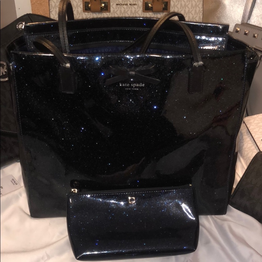 Blue sparkly glitter Kate spade large tote